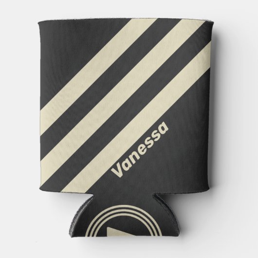 Retro Charcoal Three Stripes with Name 缶クーラー (正面)