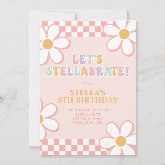 Retro Check Stellabrate Birthday Invite 招待状 (正面)
