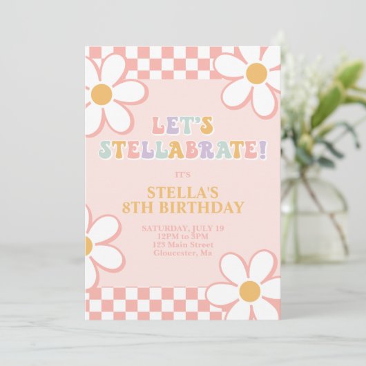 Retro Check Stellabrate Birthday Invite 招待状 (スタンド正面)