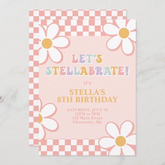 Retro Check Stellabrate Birthday Invite 招待状 (正面/裏面)