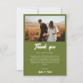 Retro Checker Olive green Minimalist Wedding サンキューカード (正面)