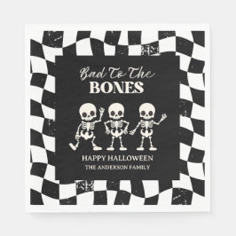 Retro Checkerboard Bad To The Bones Halloween スタンダードランチョンナプキン