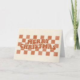 Retro Checkerboard Boho Merry Christmas シーズンカード