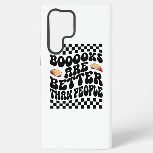 Retro Checkerboard "Books Are Better" Graphic Samsung Galaxyケース (裏面)
