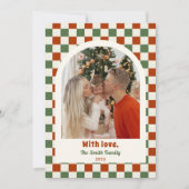 Retro Checkerboard Family Photo Arch Christmas シーズンカード (正面)