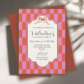 Retro Checkerboard Handdrawn Bow Valentine Dinner 招待状
