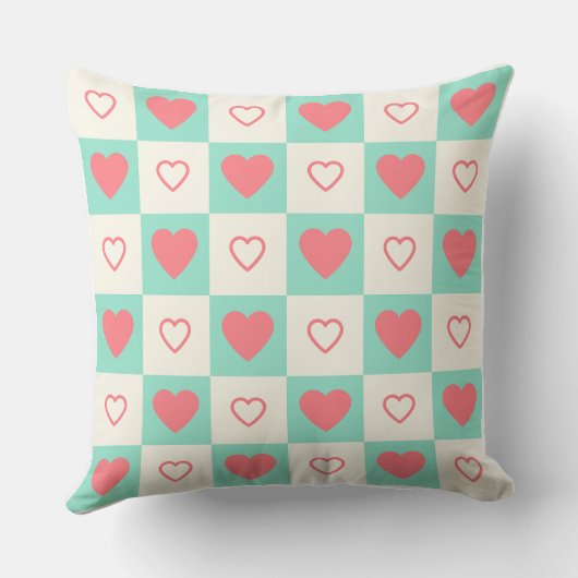 Retro Checkerboard Hearts Pattern Decorative Throw クッション (裏面)