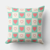 Retro Checkerboard Hearts Pattern Decorative Throw クッション (正面)