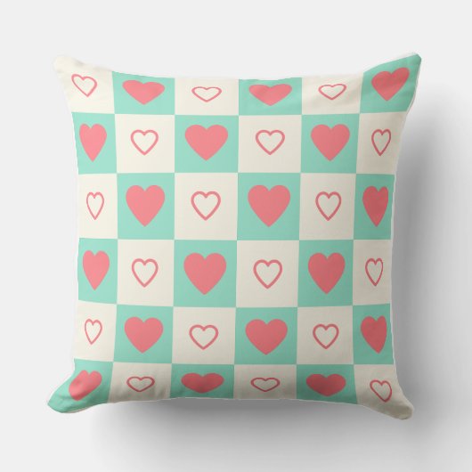 Retro Checkerboard Hearts Pattern Decorative Throw クッション (正面)