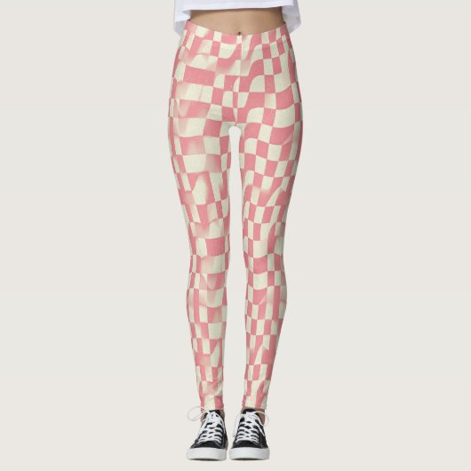 Retro Checkerboard Wavy Trend Pattern レギンス (正面)