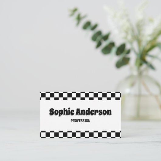 Retro Checkered Business Card with QR Code  名刺 (スタンド正面)