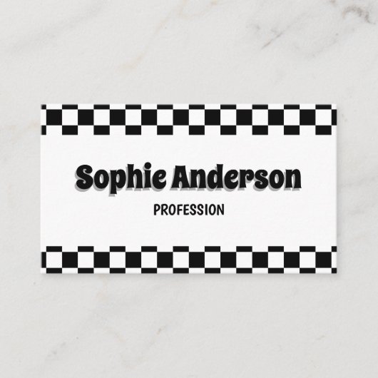 Retro Checkered Business Card with QR Code  名刺 (正面)