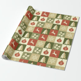 Retro Checkered Christmas Red and Green  ラッピングペーパー