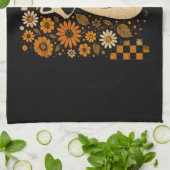 Retro Checkered Halloween Raccoon キッチンタオル (折り畳み)