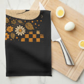 Retro Checkered Halloween Raccoon キッチンタオル (四つ折り)