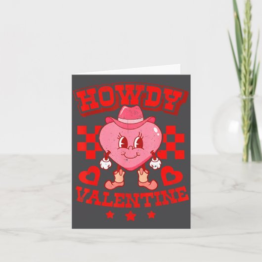 Retro Checkered Howdy Western Valentines Day Cowbo カード (正面)