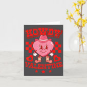 Retro Checkered Howdy Western Valentines Day Cowbo カード (黄色い花)