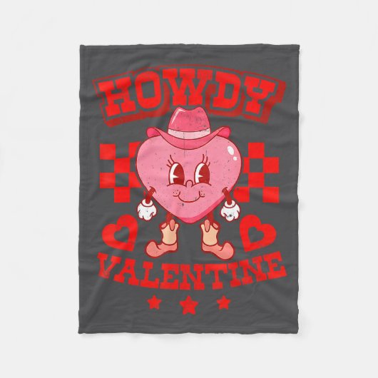 Retro Checkered Howdy Western Valentines Day Cowbo フリースブランケット (正面)