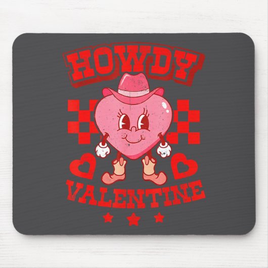 Retro Checkered Howdy Western Valentines Day Cowbo マウスパッド (正面)