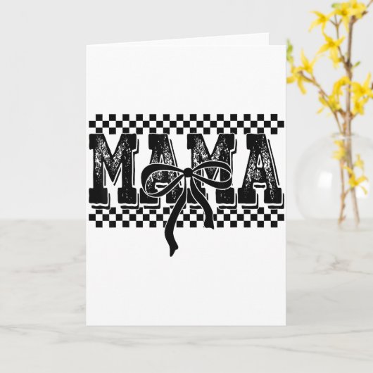 Retro Checkered Mama Coquette Bow Mama Floral Moth カード (黄色い花)
