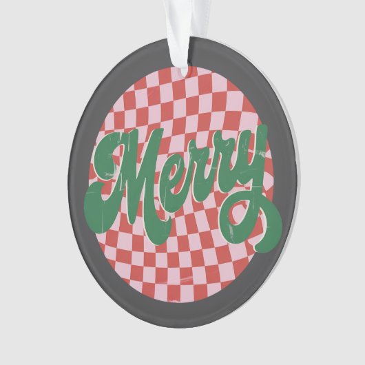 Retro Checkered Merry Christmas  オーナメント (正面)