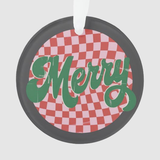 Retro Checkered Merry Christmas  オーナメント (正面)