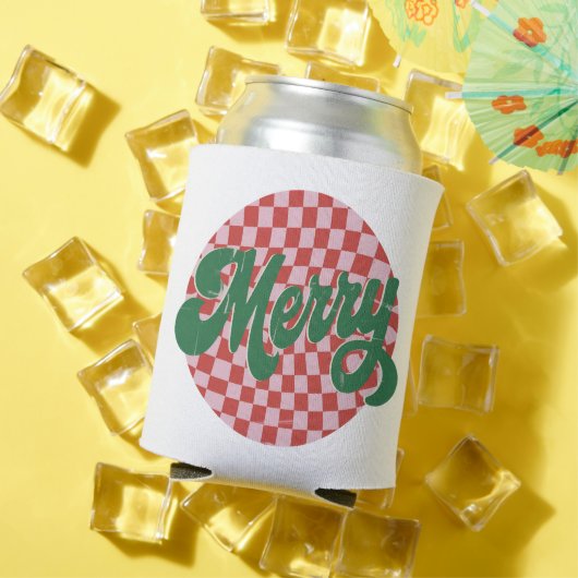 Retro Checkered Merry Christmas  缶クーラー (インサイチュ 夏)
