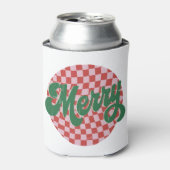 Retro Checkered Merry Christmas  缶クーラー (缶正面)