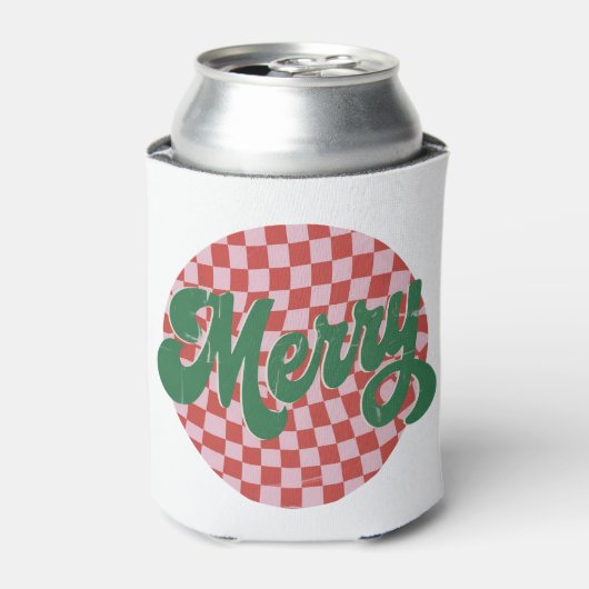 Retro Checkered Merry Christmas  缶クーラー (缶正面)