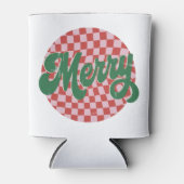 Retro Checkered Merry Christmas  缶クーラー (正面)