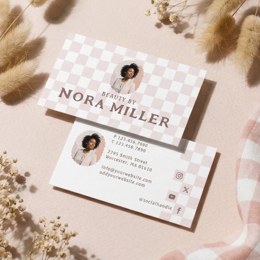 Retro Checkered Pattern Beauty Professional Photo  名刺