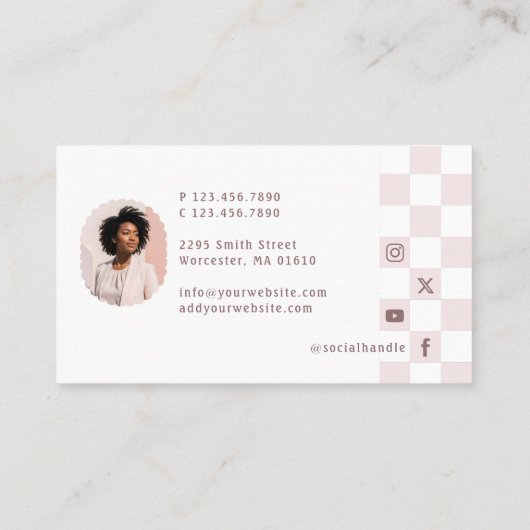 Retro Checkered Pattern Beauty Professional Photo  名刺 (裏面)