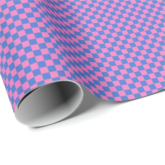 Retro Checkered Pattern Bright Bold Pink and Blue ラッピングペーパー (ロールコーナー)