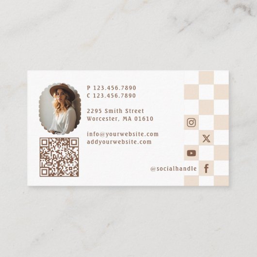 Retro Checkered Pattern Nail Beauty Artist Photo 名刺 (裏面)