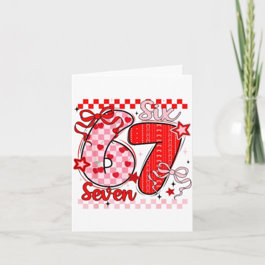 Retro Checkered Valentine Six Seven Meme 67 Viral カード (正面)