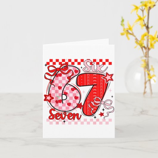 Retro Checkered Valentine Six Seven Meme 67 Viral  カード (黄色い花)