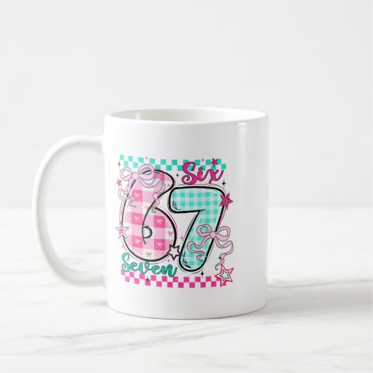Retro Checkered Valentine Six Seven Meme 67 Viral コーヒーマグカップ (左)