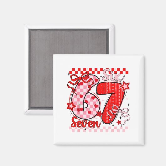 Retro Checkered Valentine Six Seven Meme 67 Viral  マグネット (正面/裏面)