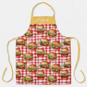 Retro Cheeseburger Personalized Name エプロン (正面)