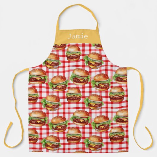 Retro Cheeseburger Personalized Name エプロン (正面)