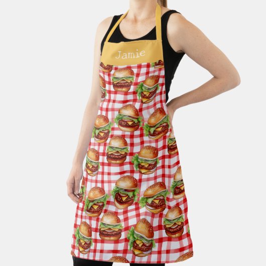 Retro Cheeseburger Personalized Name エプロン (インサイチュ)