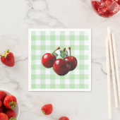 Retro Cherries fresh picked green gingham スタンダードカクテルナプキン (インサイチュ)