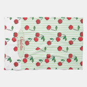 Retro Cherries Red White Green Modern Stripe  キッチンタオル (横)