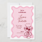Retro Cherry Cocktail 30th Birthday Invite Bows 招待状 (正面)