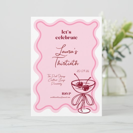 Retro Cherry Cocktail 30th Birthday Invite Bows 招待状 (スタンド正面)
