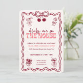 Retro Cherry Cocktail Red Bow Housewarming Party 招待状 (スタンド正面)