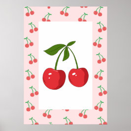 Retro Cherry Fruit Pattern Aesthetic Nursery Art ポスター