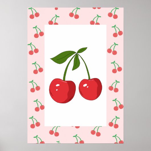 Retro Cherry Fruit Pattern Aesthetic Nursery Art ポスター (正面)
