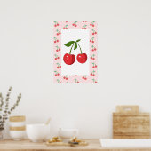 Retro Cherry Fruit Pattern Aesthetic Nursery Art ポスター (キッチン)