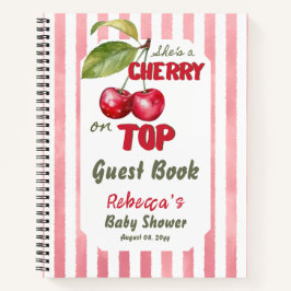 Retro Cherry on Top ピンクストライプベビーシャワーゲスト ノートブック
